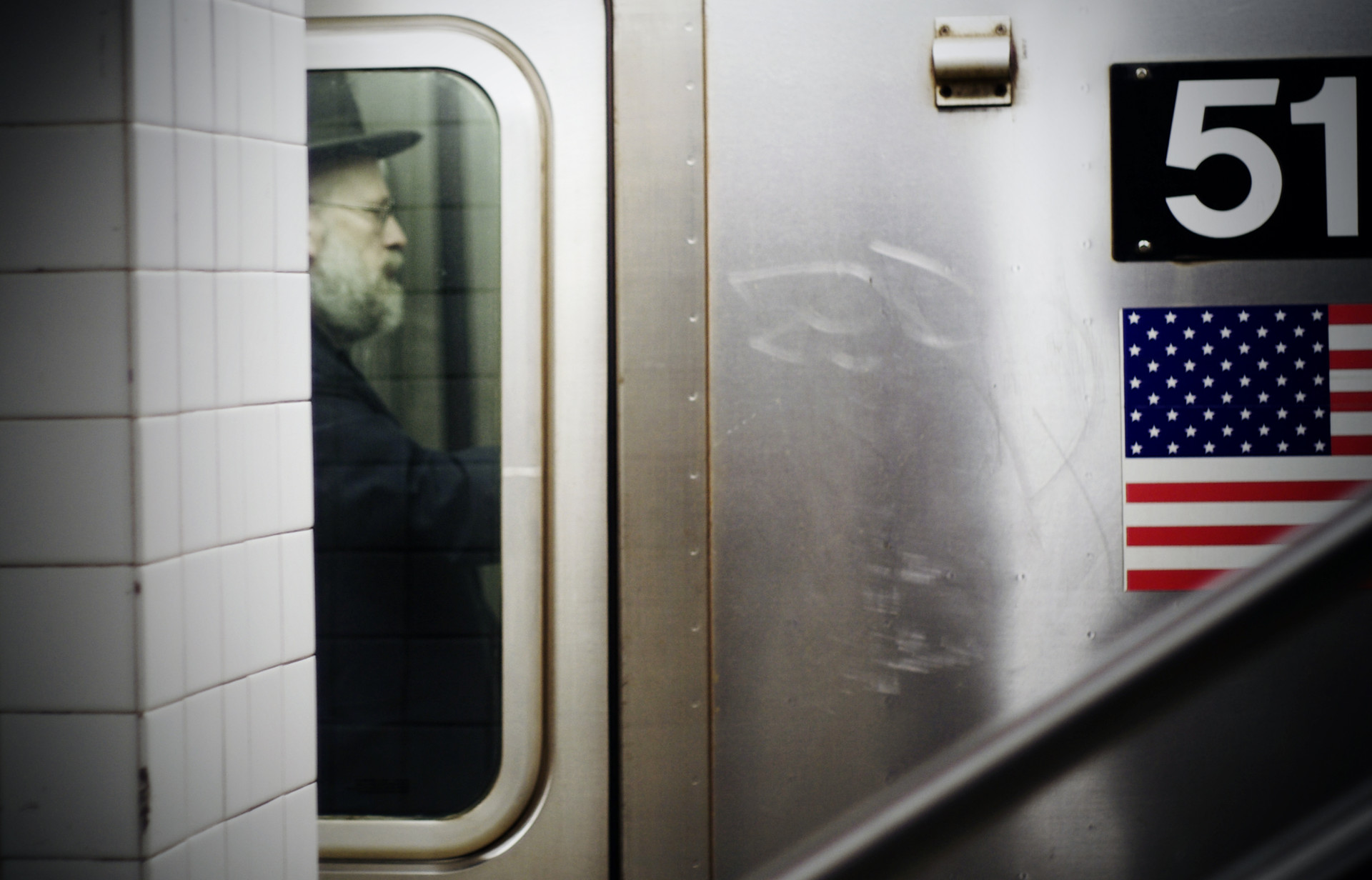 Jewish man in New York City subway.